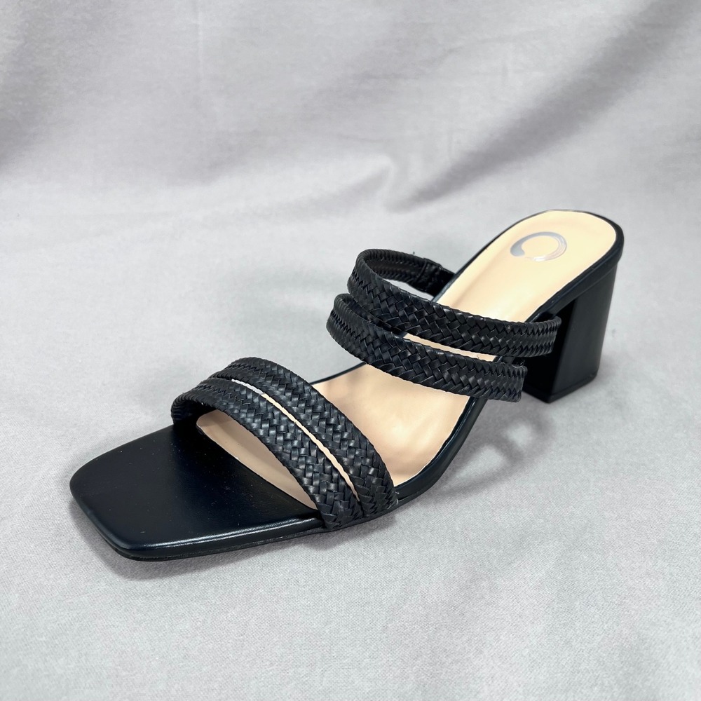 Journee Collection Natia Black Sandals Block Heel Braided Straps Slip On Size 11